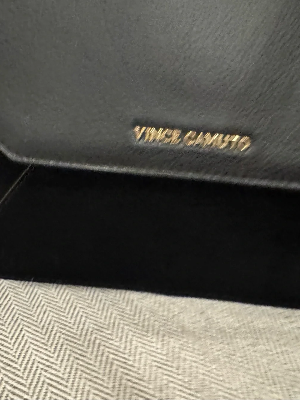 Vince Camuto Black Leather and Suede Crossbody with Gold Chain